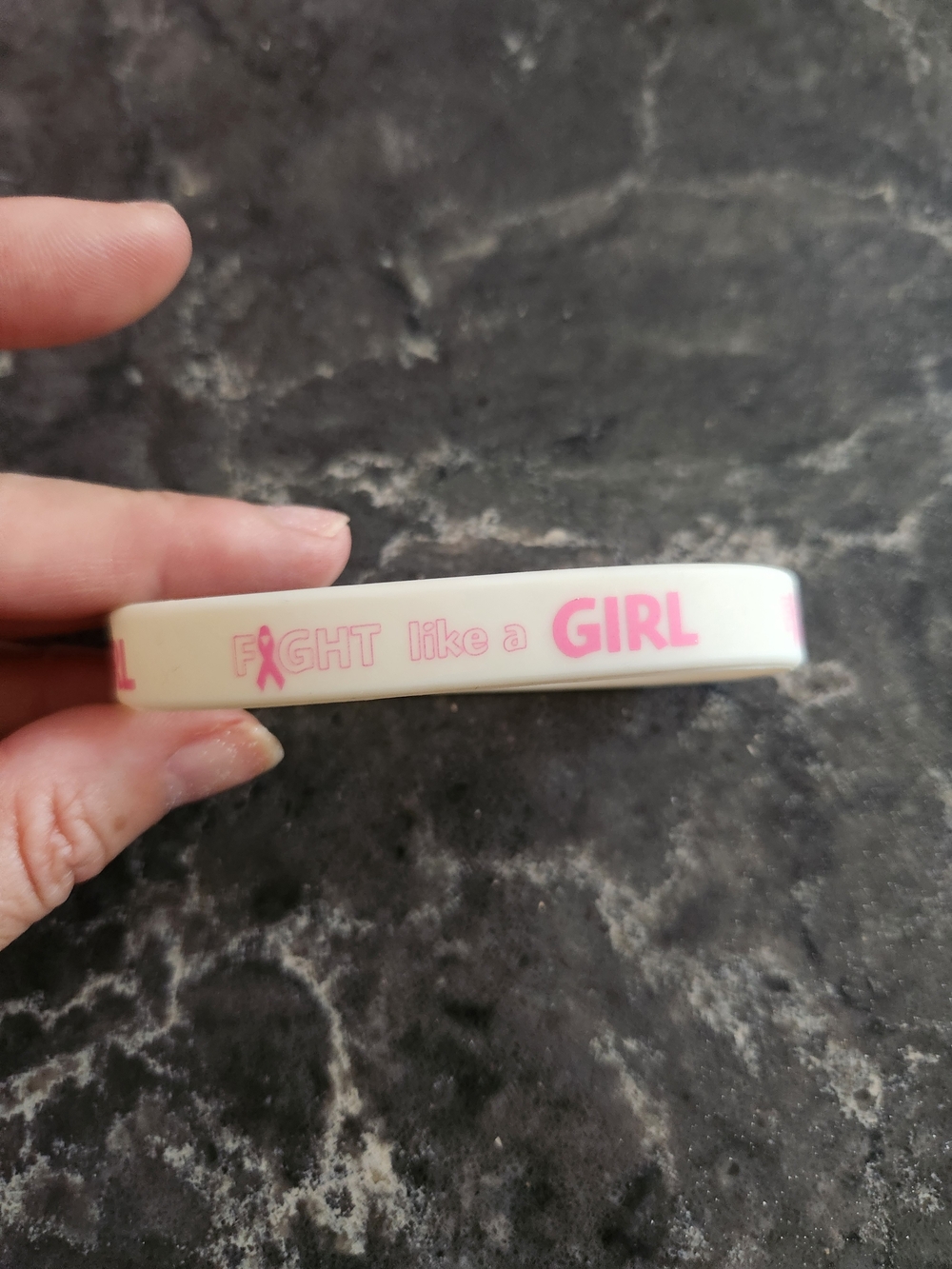 White Silicone 'Fight Like a Girl' Pink Ribbon Bracelet